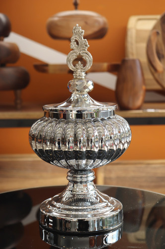 شکلات خوری شیشه و فلز سایز کوچک رنگ پلاتینی