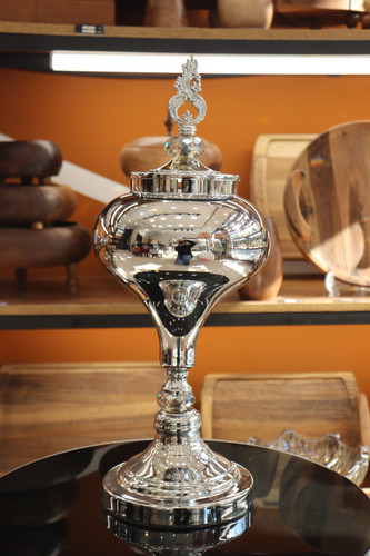 شکلات خوری شیشه و فلز سایز بزرگ رنگ پلاتینی