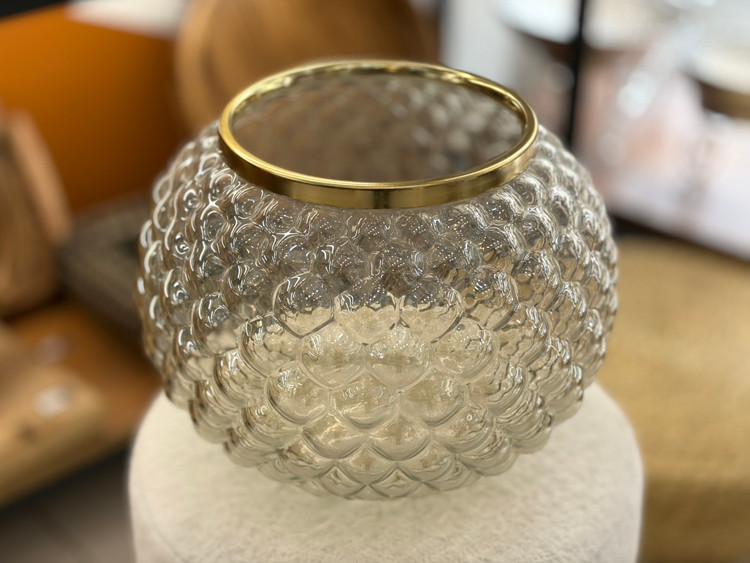 گلدان بلور و فلز رنگ طلایی