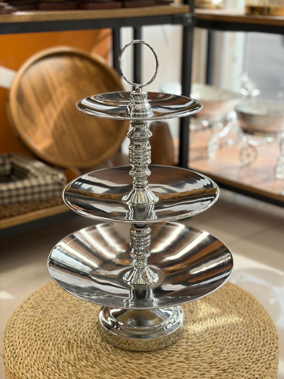 شیرینی خوری فلزی سه طبقه رنگ سیلور