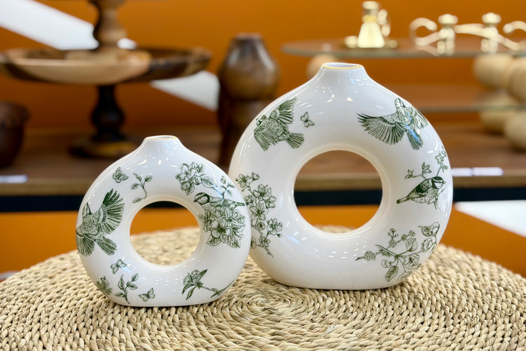 گلدان سرامیکی دونات دو سایز چکاوک سبز