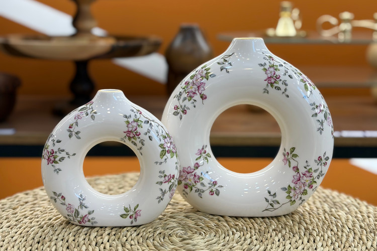 گلدان سرامیکی دونات دو سایز شکوفه صورتی