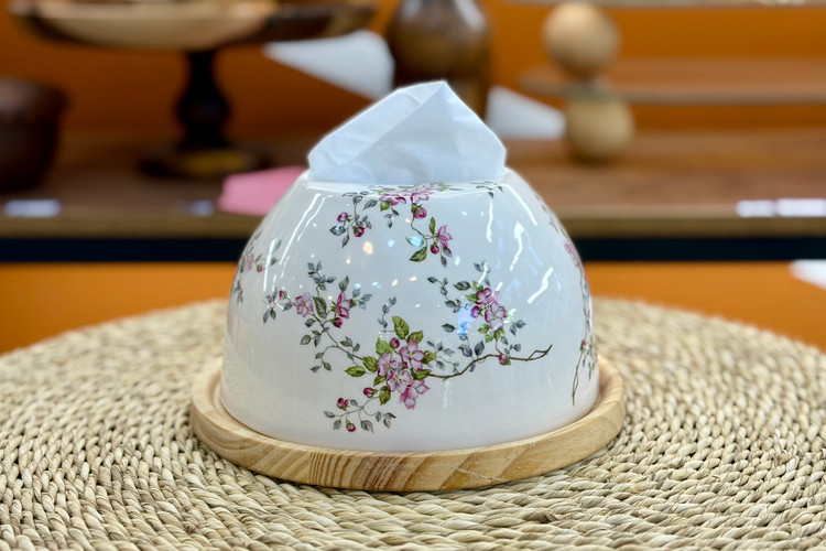 جا دستمال کاغذی سرامیکی شکوفه صورتی