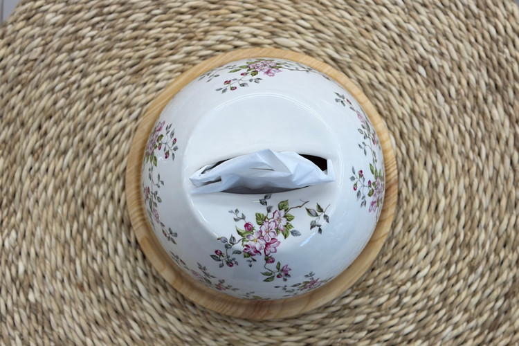 جا دستمال کاغذی سرامیکی شکوفه صورتی