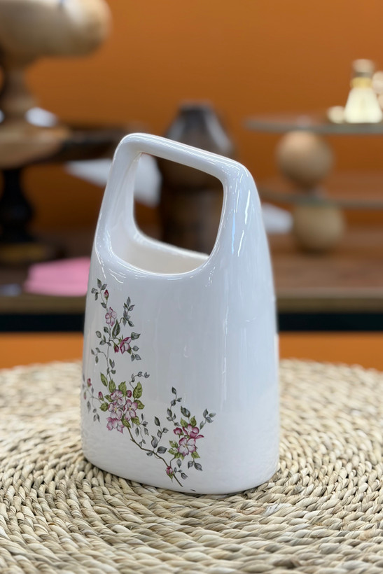 گلدان سرامیکی کیف شکوفه صورتی