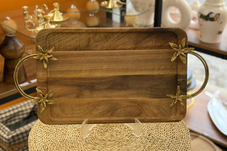 سینی مستطیلی چوبی دسته فلزی