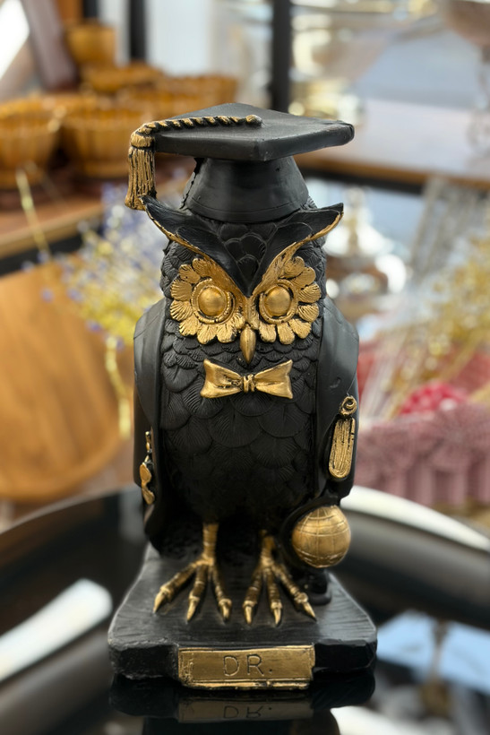 مجسمه جغد دو رنگ طلایی و مشکی