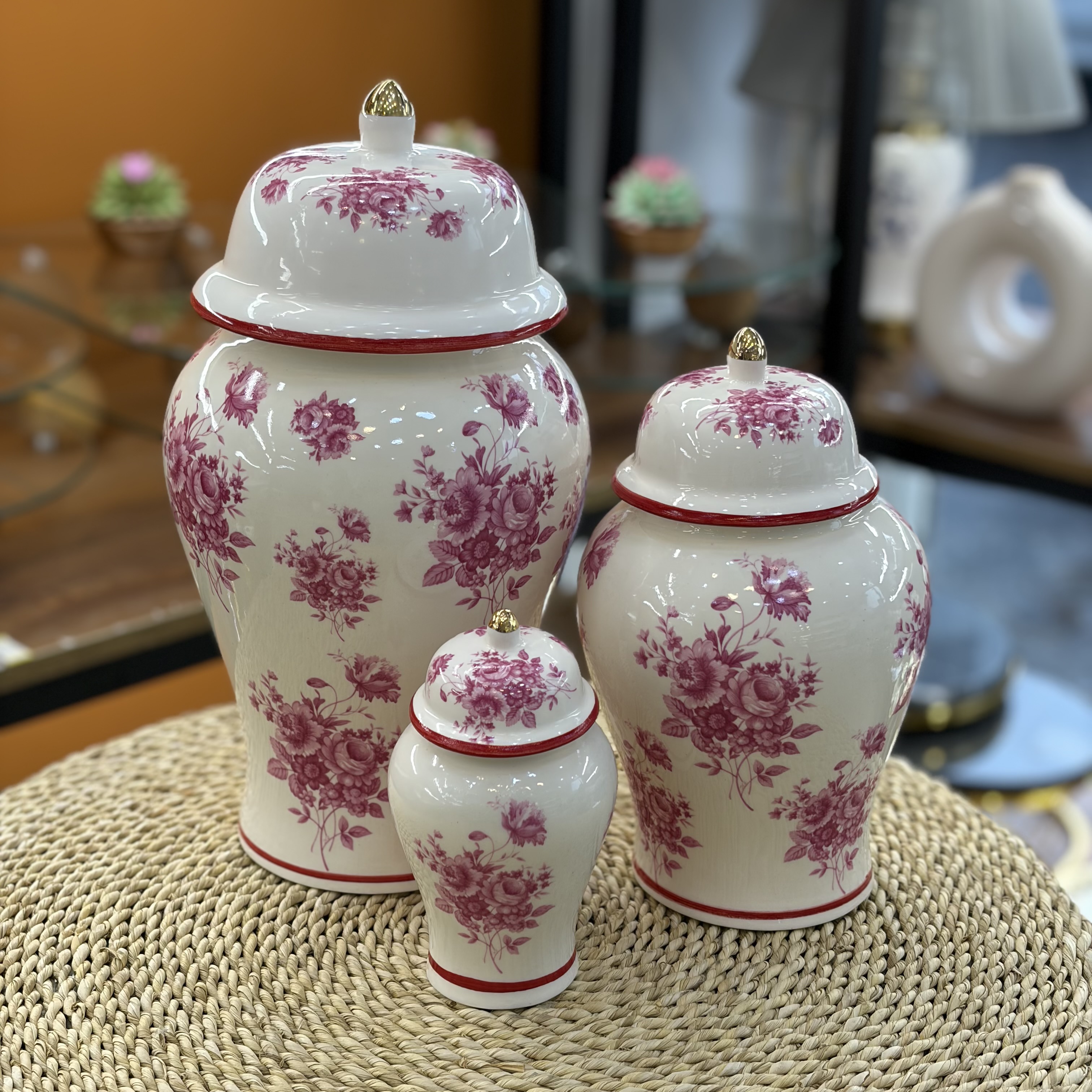 جینجر جار سرامیکی رز صورتی