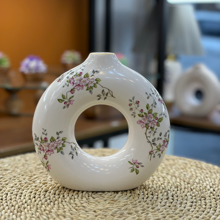 گلدان سرامیکی دونات شکوفه صورتی سایز بزرگ