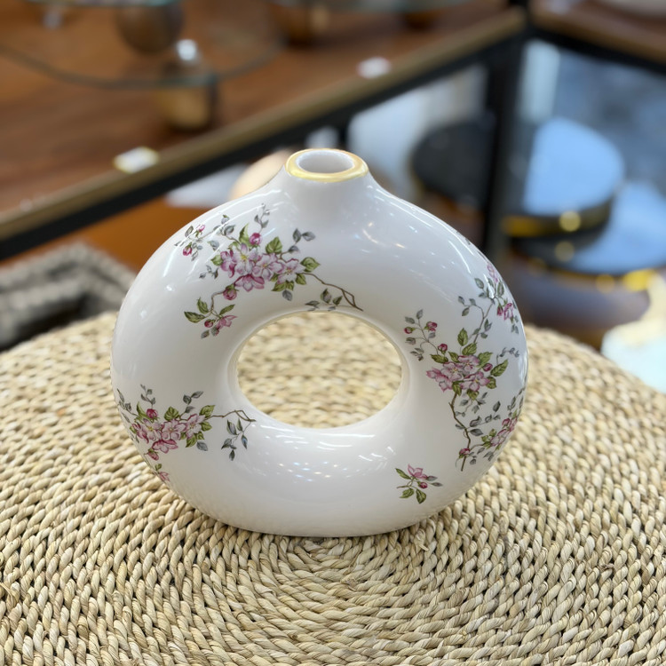 گلدان سرامیکی دونات شکوفه صورتی سایز بزرگ